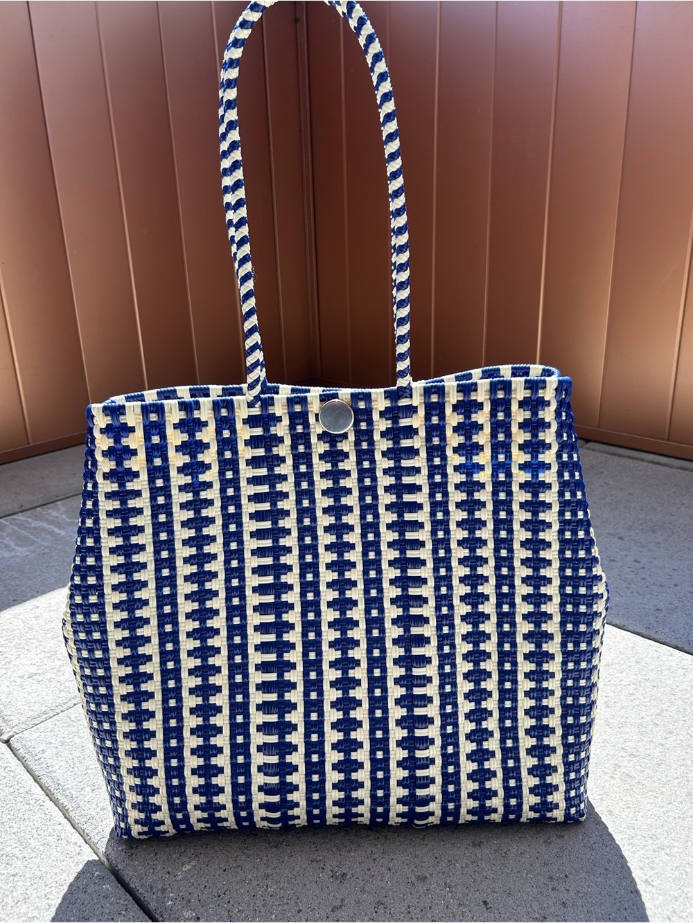 Mexican - Hand Woven Blue and Off White Large Tote Bag